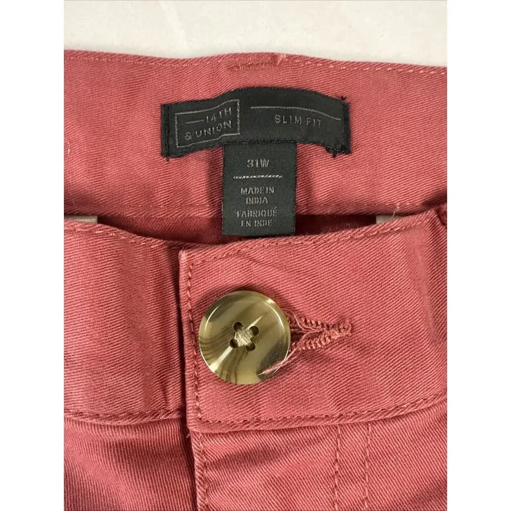 14th And Union Mens Size 31 Khaki Red Earth Cotton Slim Fit Chino Shorts NWT - Picture 2 of 6